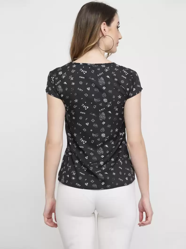 TANDUL  Casual Regular Sleeves Printed Women White, Black Top