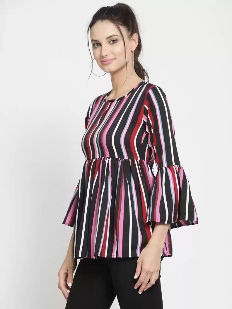 TANDUL  Casual Bell Sleeves Striped Women Multicolor Top