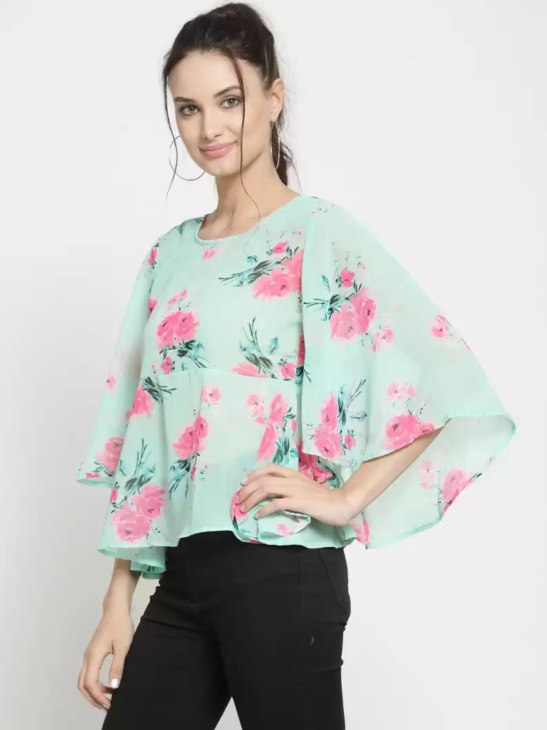 TANDUL  Casual Flared Sleeves Printed Women Multicolor Top