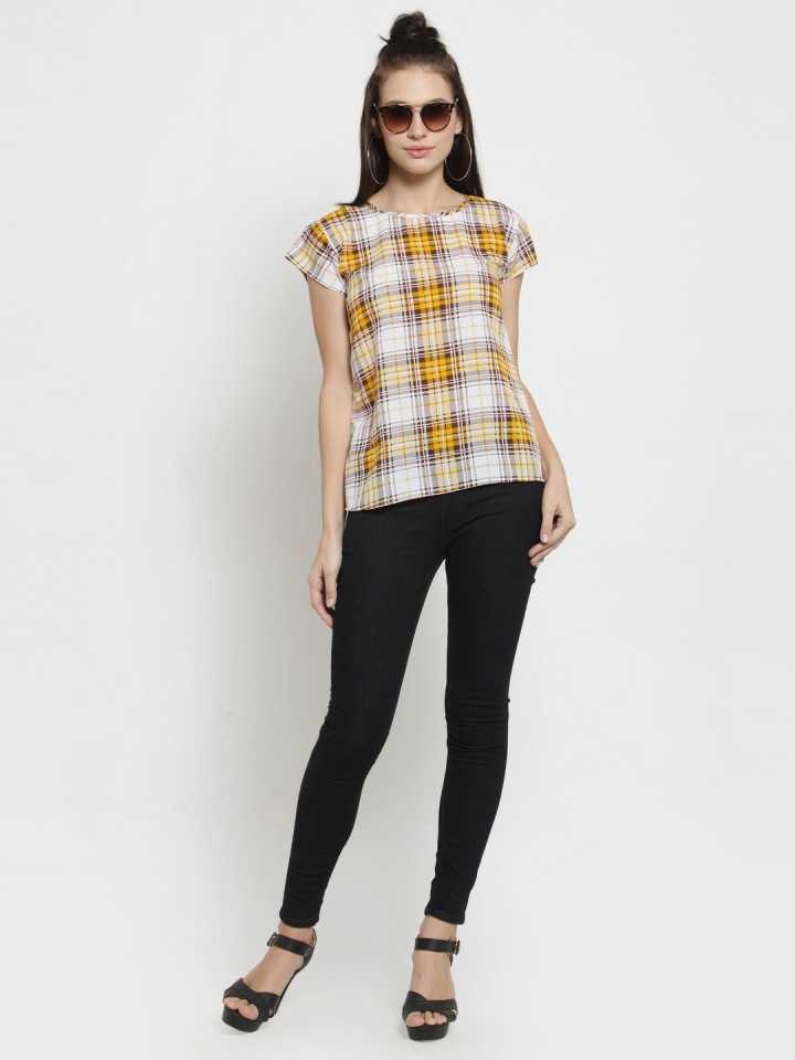 TANDUL  Casual Regular Sleeves Checkered Women Multicolor Top