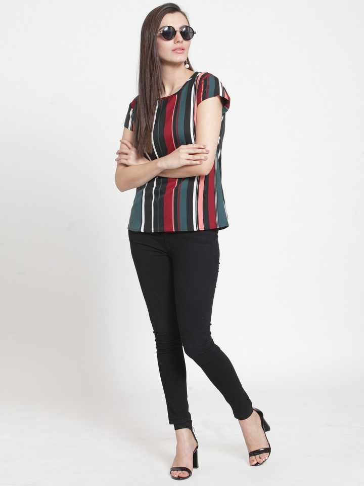 Casual Cap Sleeves Printed Women Multicolor Top