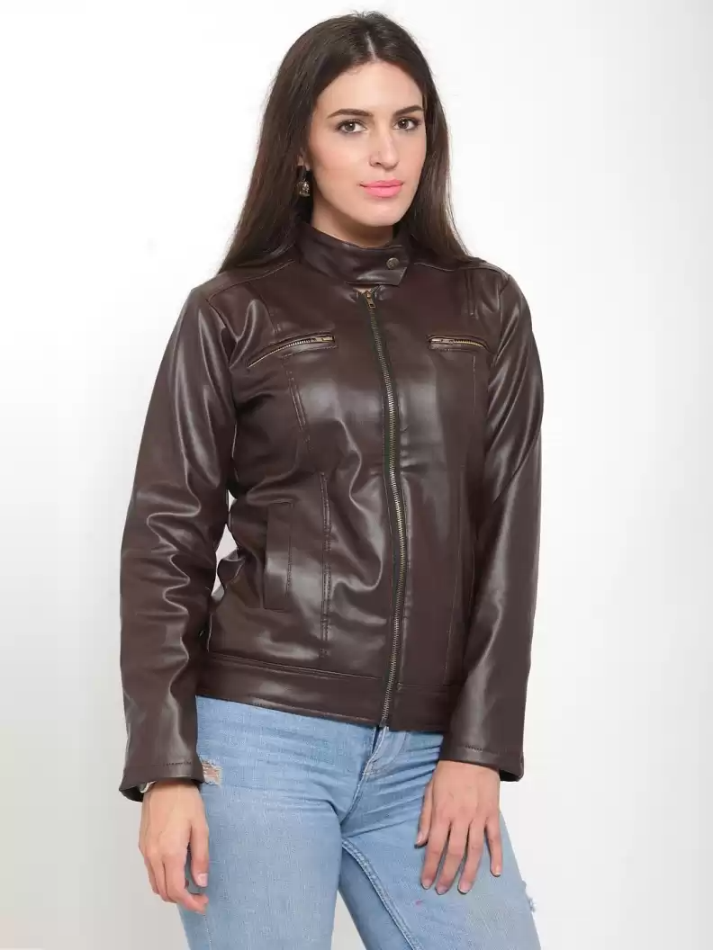 TANDUL  Full Sleeve Solid Women Leather Jacket