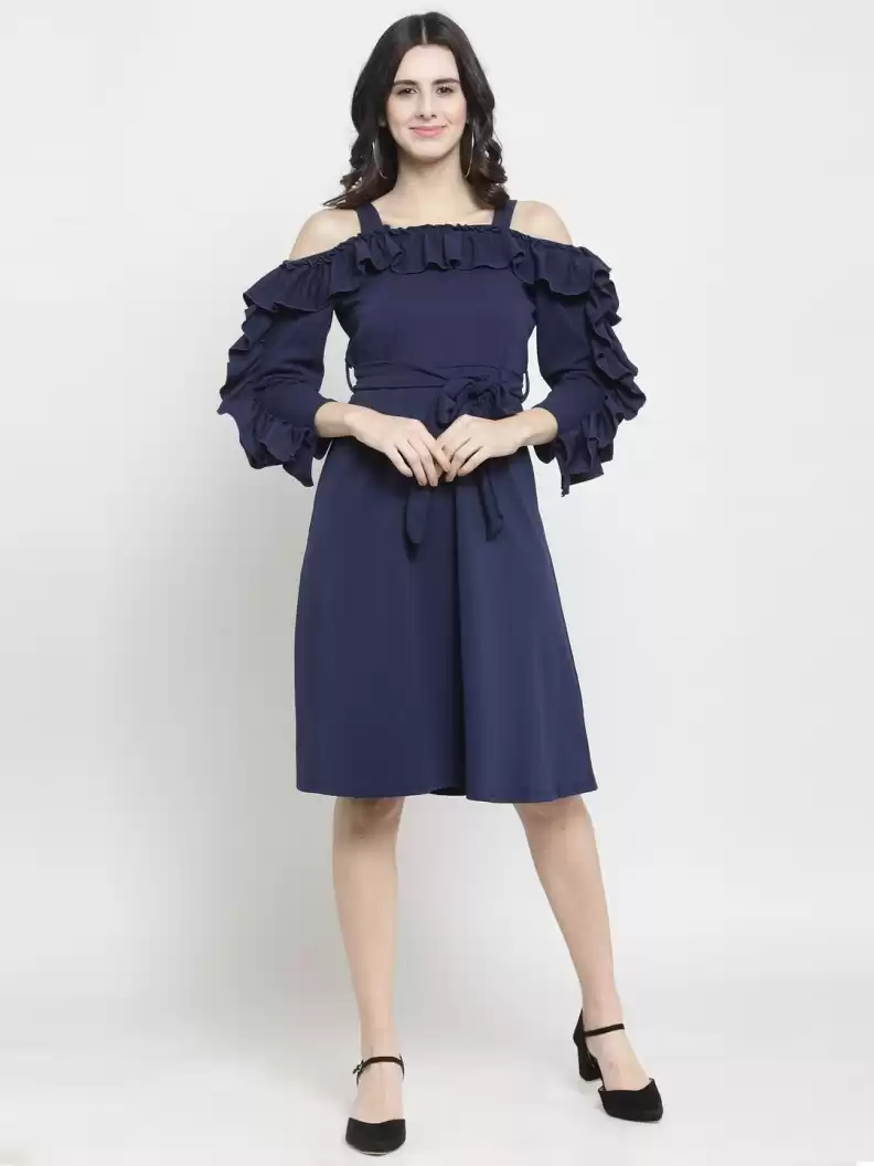 TANDUL  Women A-line Dark Blue Dress