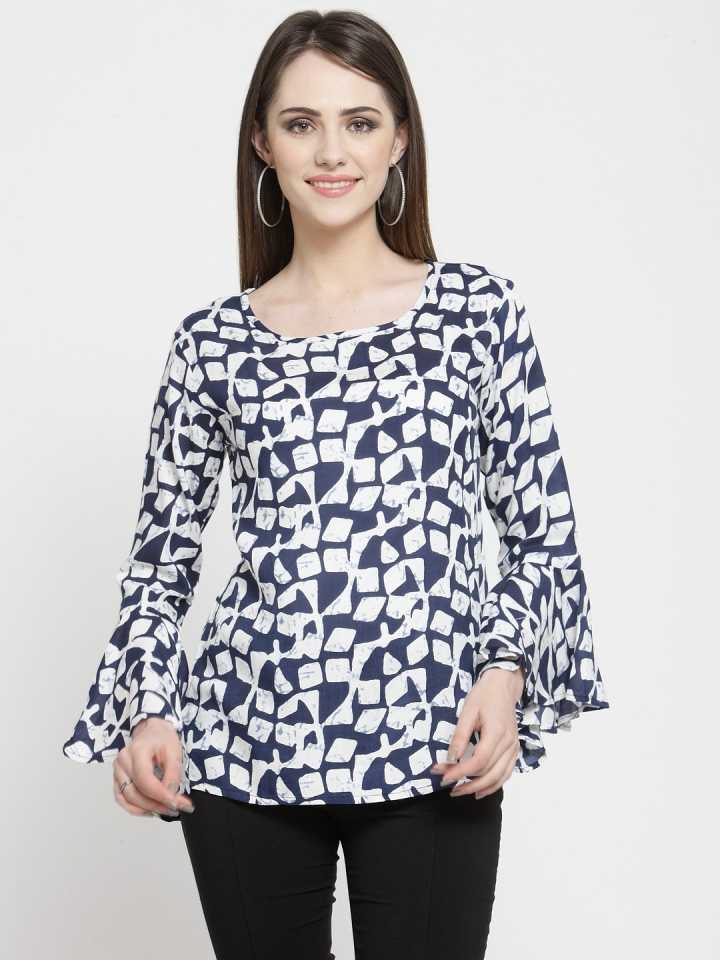 Casual Bell Sleeves Printed Women Multicolor Top