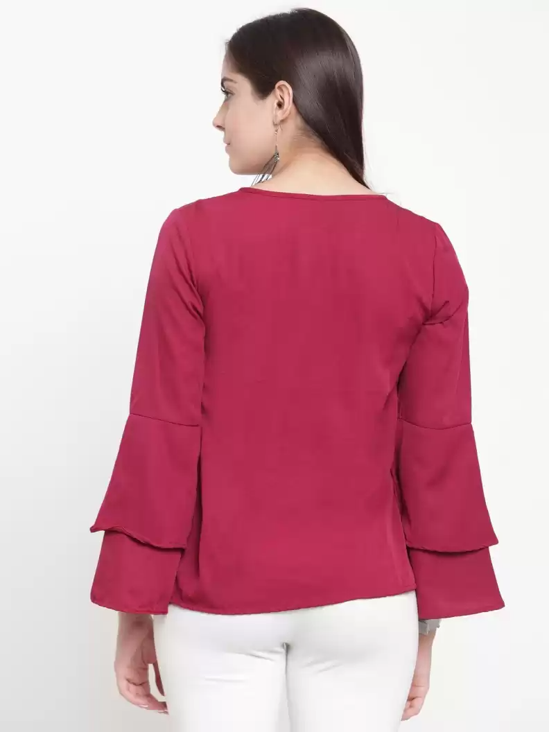 TANDUL  Casual Bell Sleeves Solid Women Purple Top