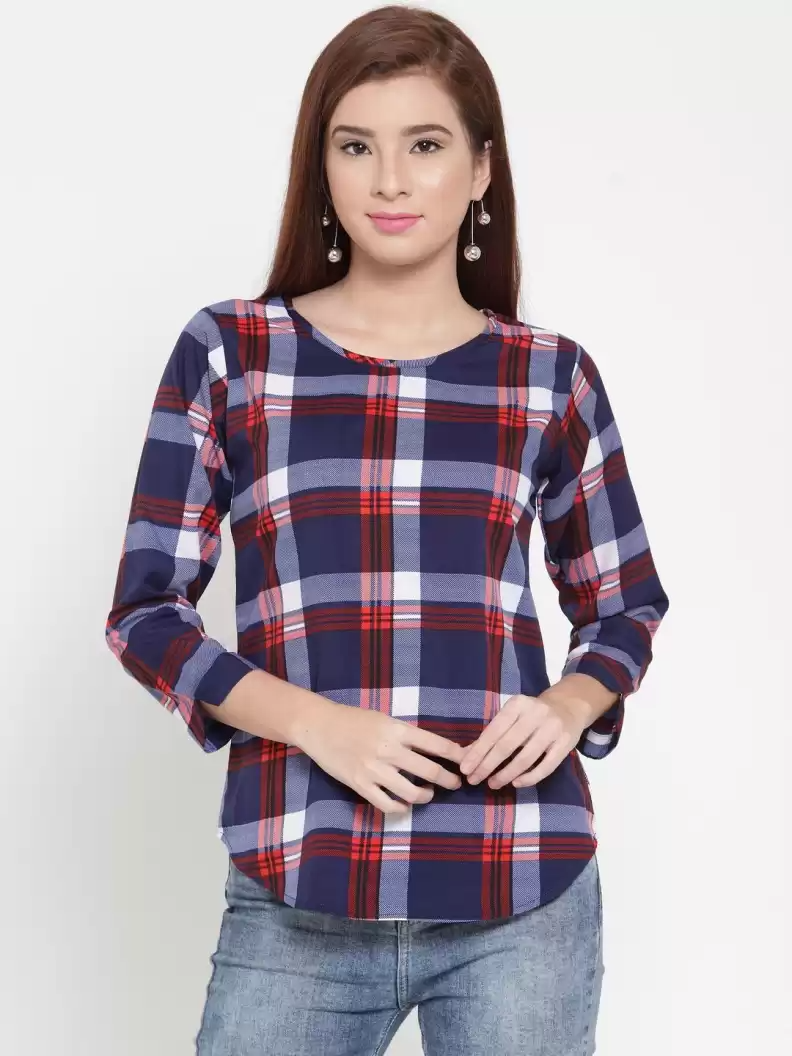 TANDUL  Casual Regular Sleeves Checkered Women Multicolor Top