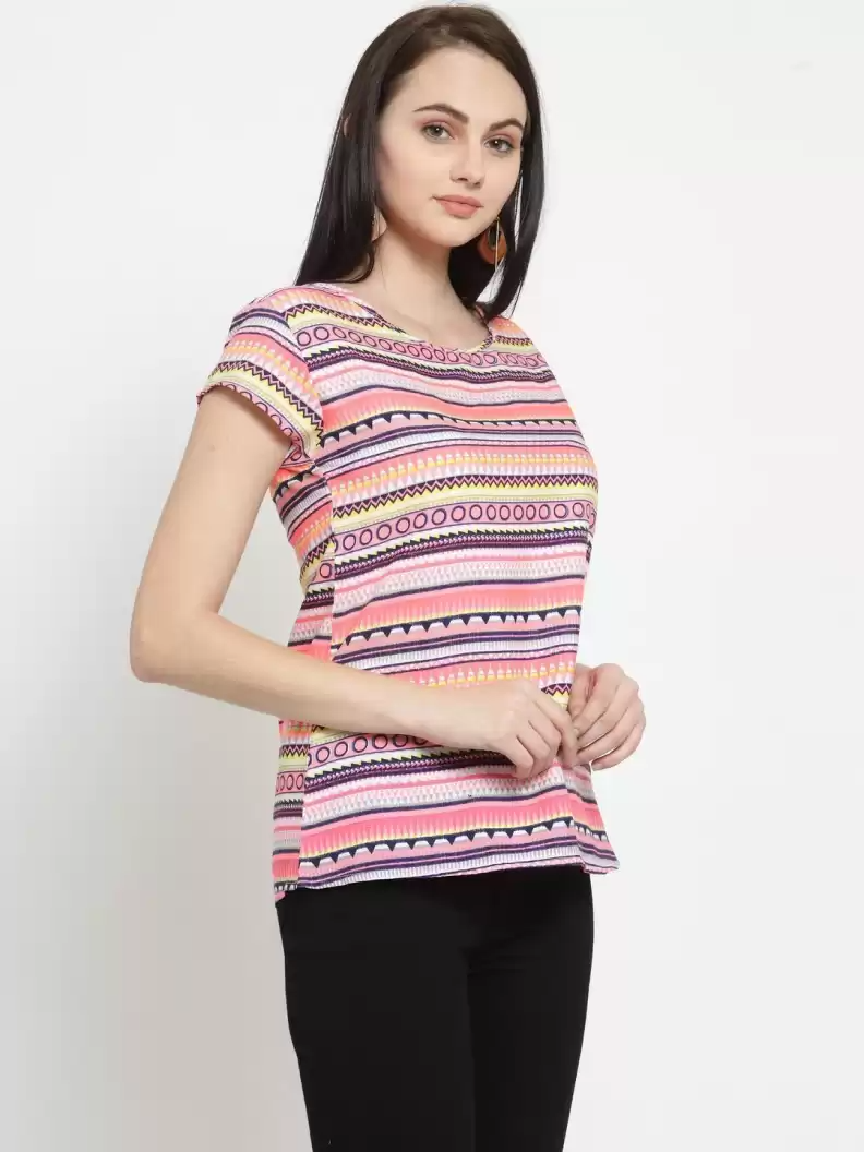 TANDUL  Casual Regular Sleeves Striped Women Multicolor Top