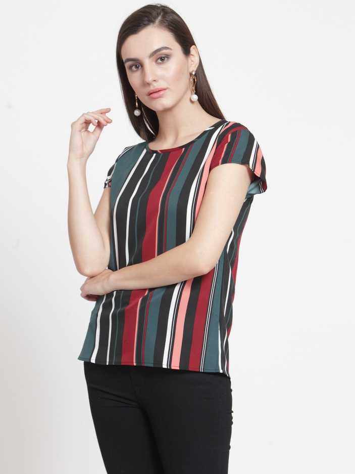 Casual Regular Sleeves Striped Women Multicolor Top