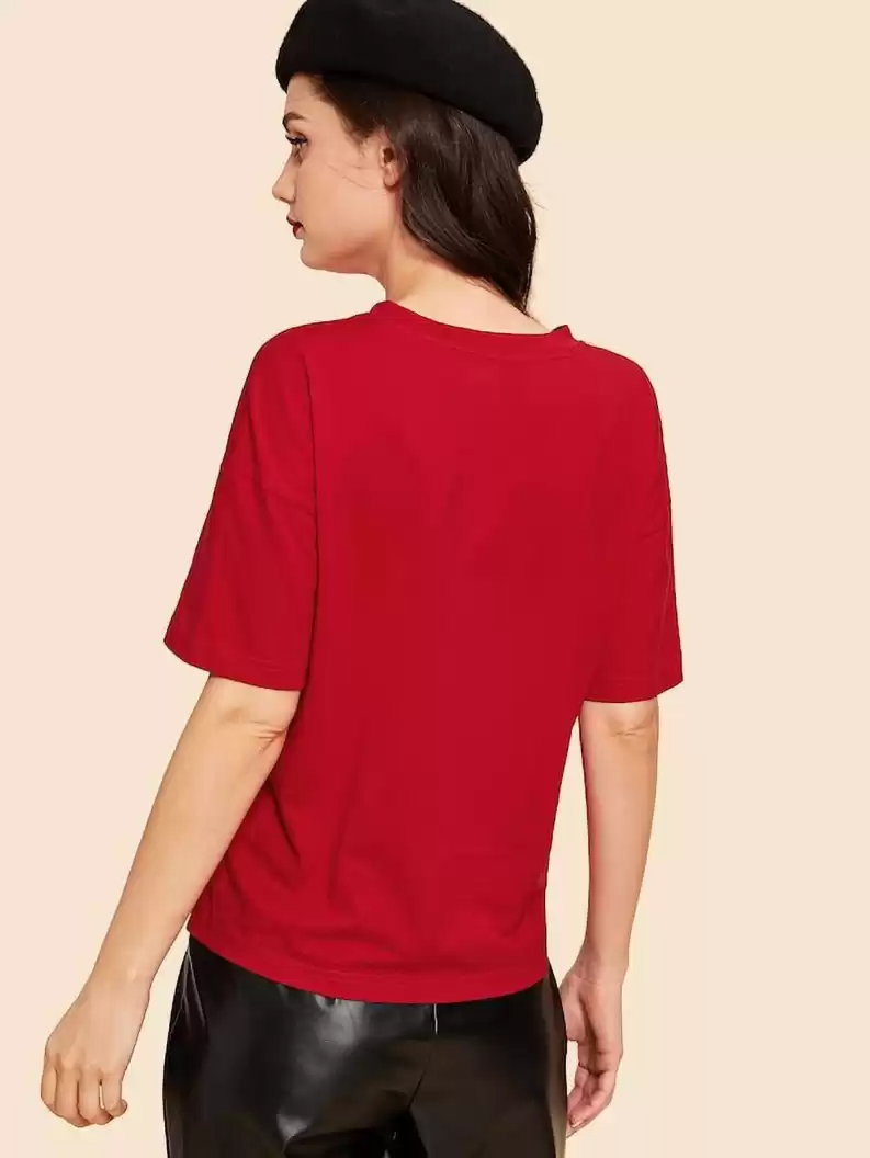 TANDUL  Printed Women Round Neck Red T-Shirt