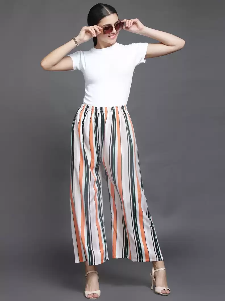 TANDUL  Regular Fit Women White, Black, Orange Crepe Trousers