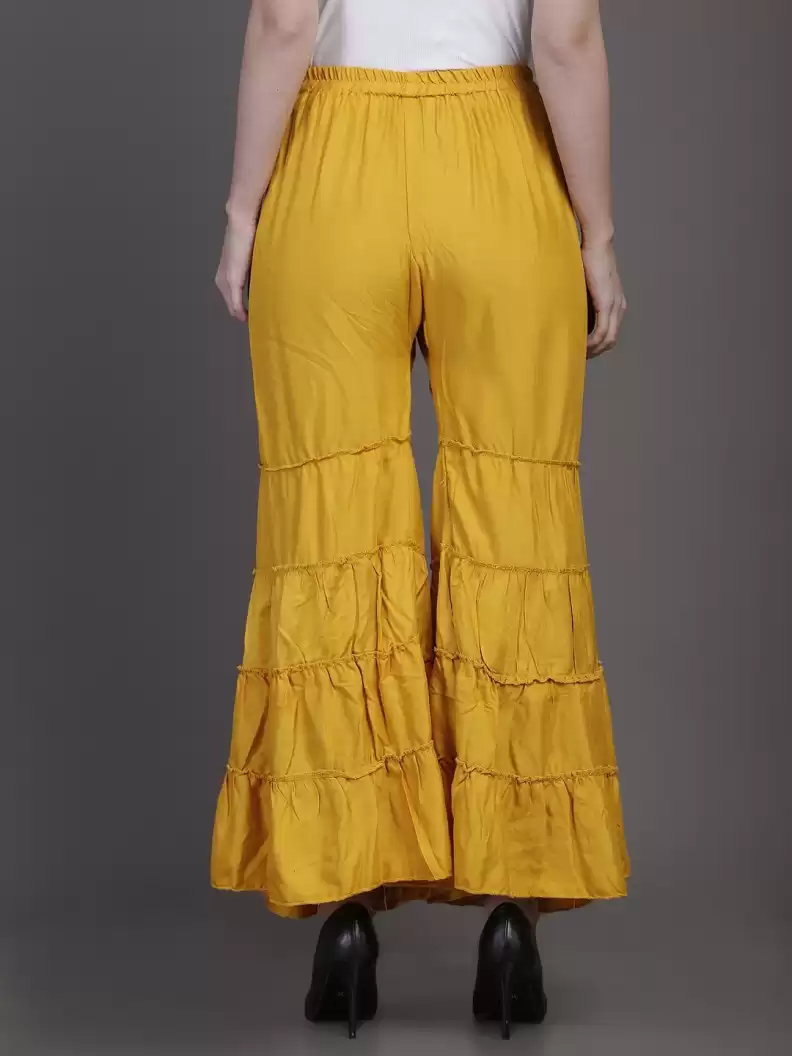 TANDUL  Regular Fit Women Yellow Rayon Trousers