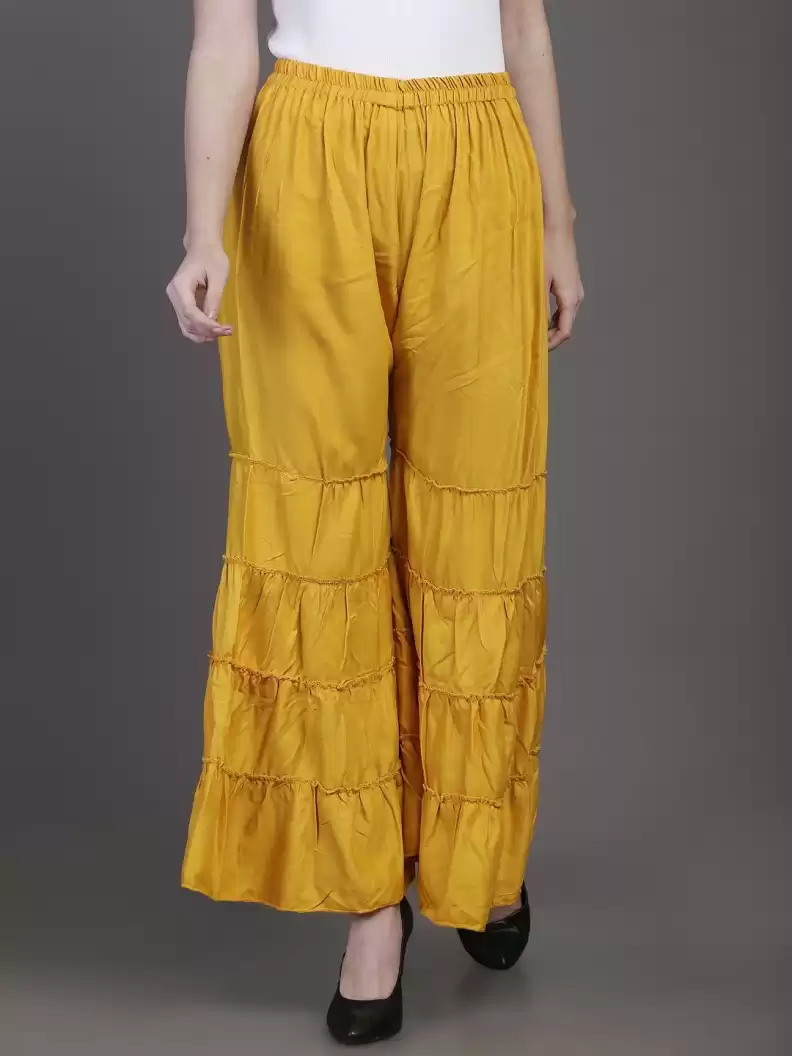 TANDUL  Regular Fit Women Yellow Rayon Trousers