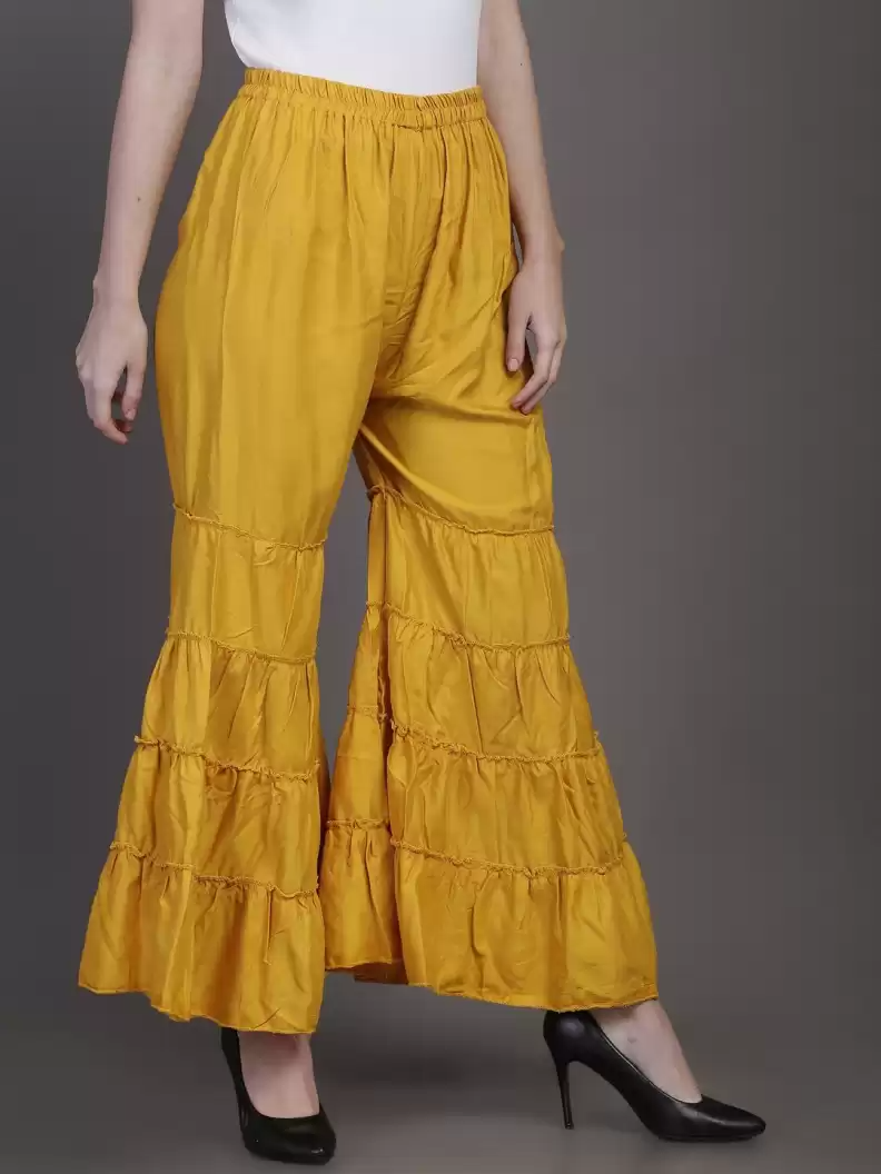 TANDUL  Regular Fit Women Yellow Rayon Trousers