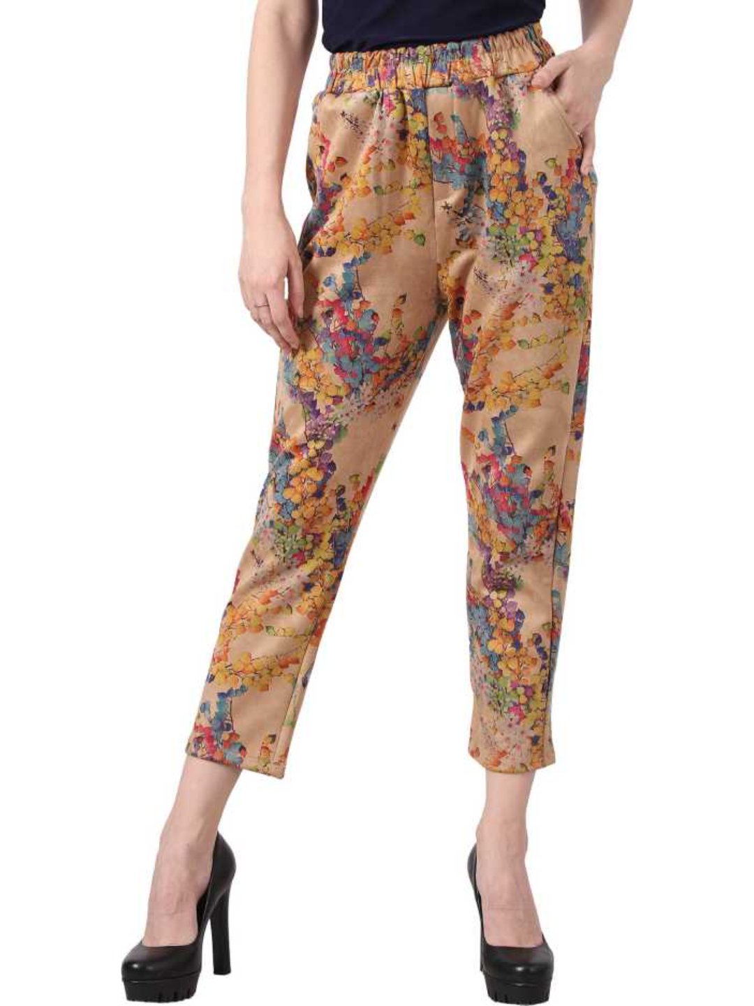 Regular Fit Women Multicolor Viscose Blend Trousers