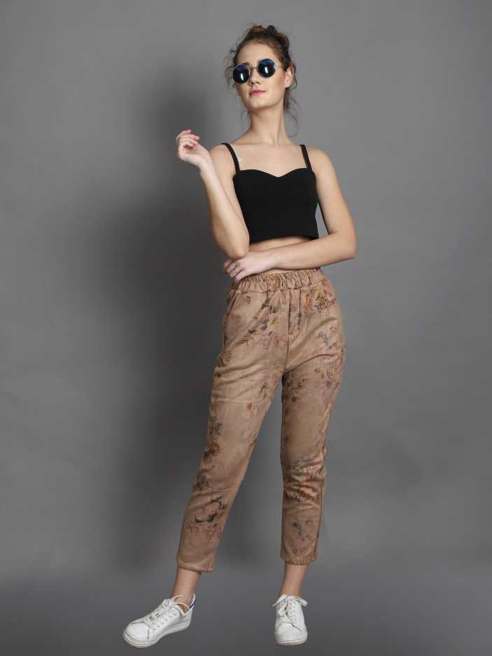 Regular Fit Women Brown Lycra Blend Trousers