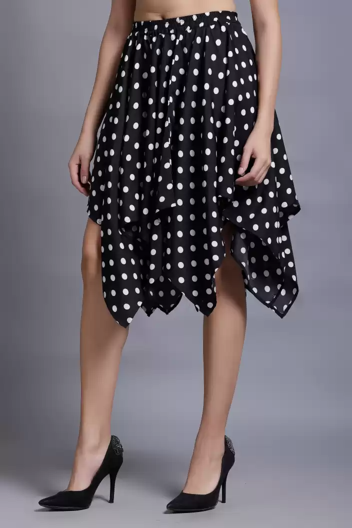 TANDUL  Women Polka Print Flared Black Skirt