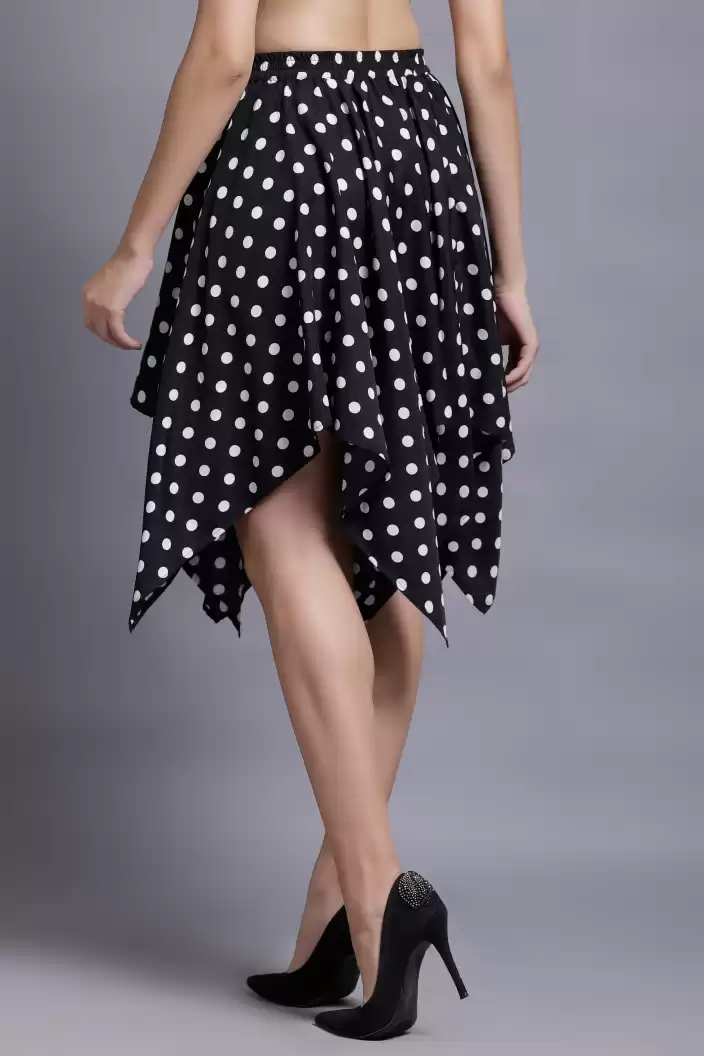 TANDUL  Women Polka Print Flared Black Skirt