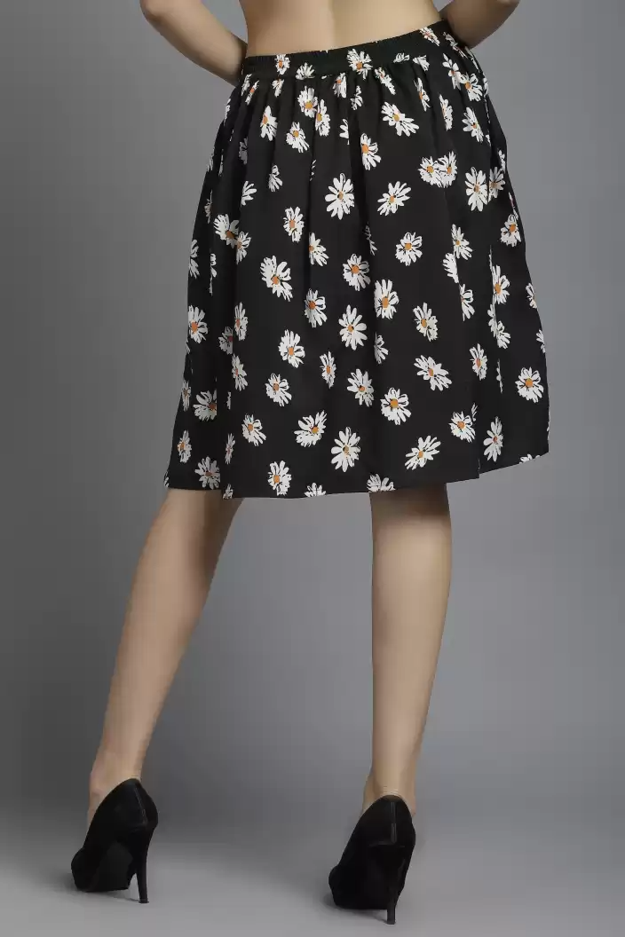 TANDUL  Women Floral Print Flared Black Skirt