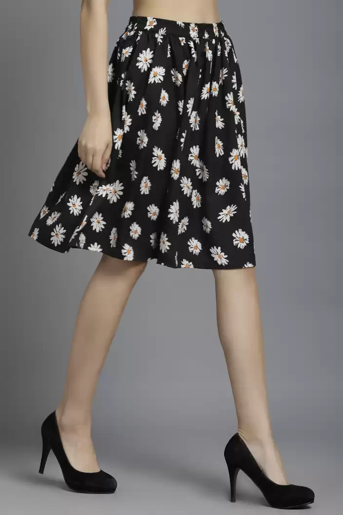 TANDUL  Women Floral Print Flared Black Skirt